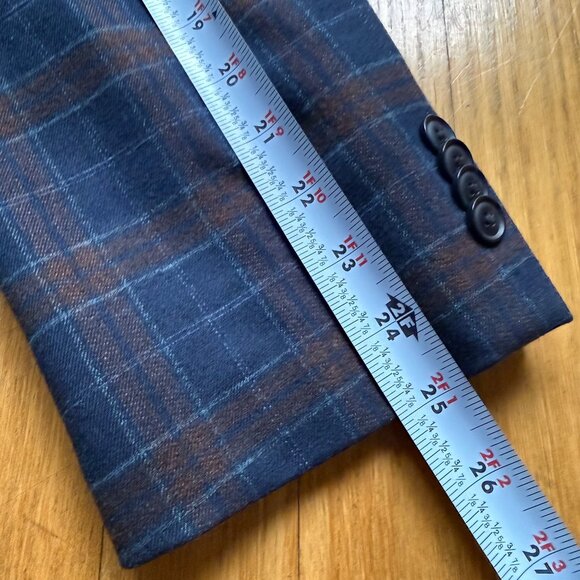 Tommy Hilfiger Mens Size 48R Navy & Brown Plaid Casual Sport Coat Blazer Jacket - Picture 9 of 16